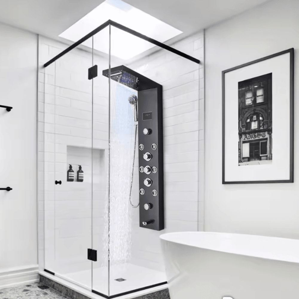 LED Rain Shower Panel System Waterfall And SPA Massage Digital Display Shower Faucet Set 1