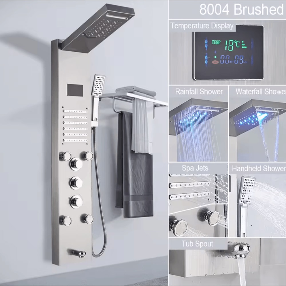LED Rain Shower Panel System Waterfall And SPA Massage Digital Display Shower Faucet Set 13