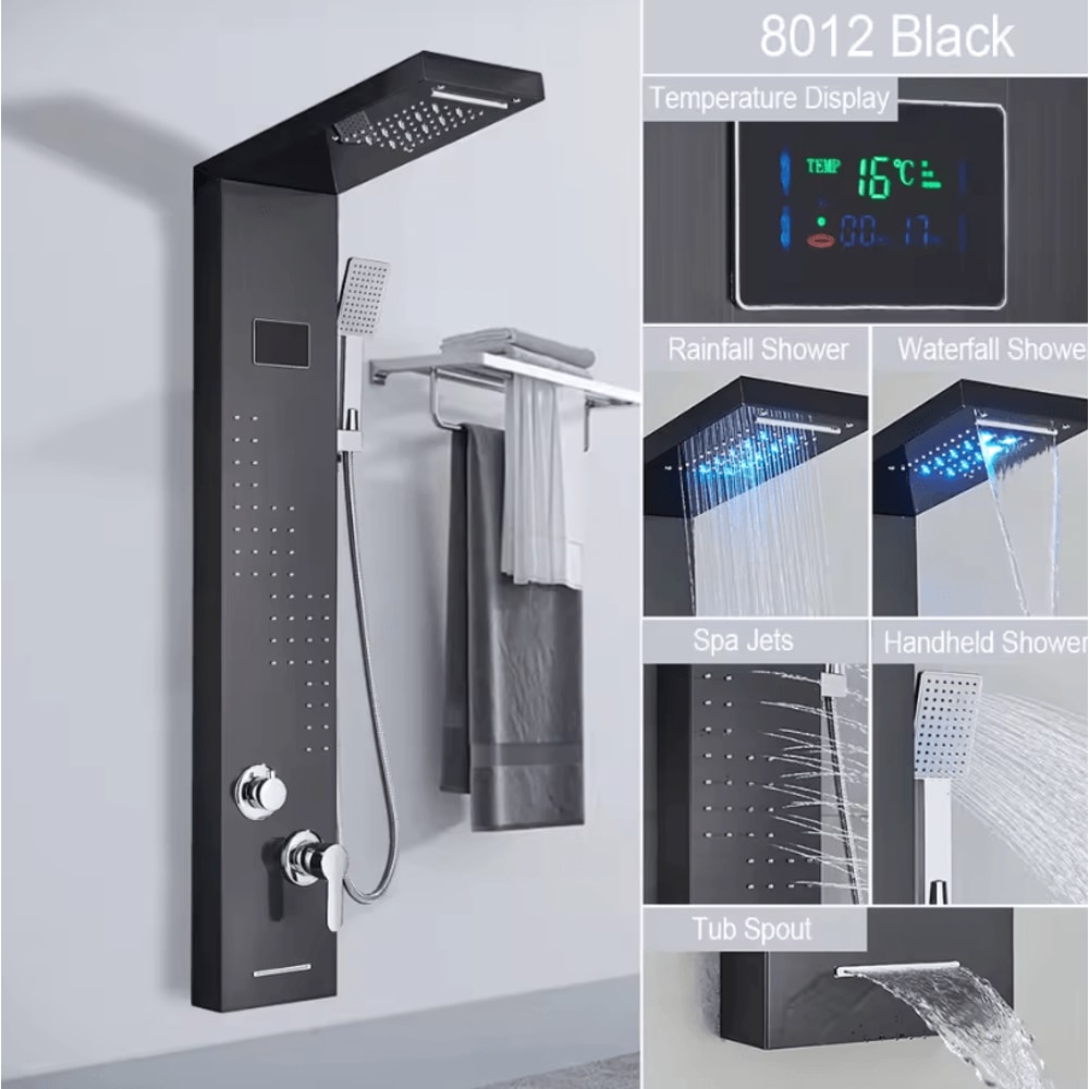 LED Rain Shower Panel System Waterfall And SPA Massage Digital Display Shower Faucet Set 16