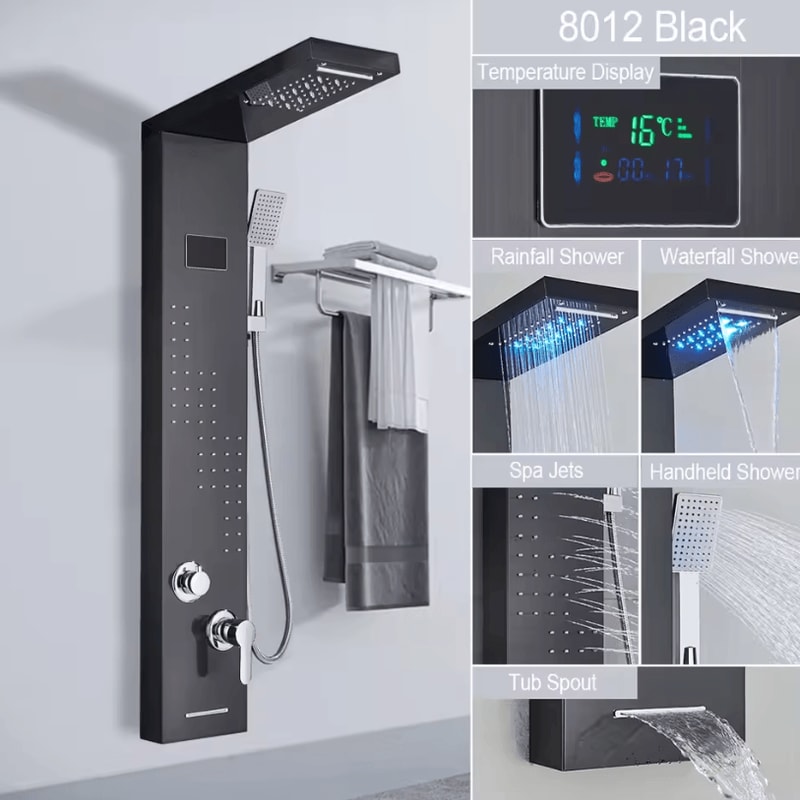 LED Rain Shower Panel System Waterfall And SPA Massage Digital Display Shower Faucet Set 16
