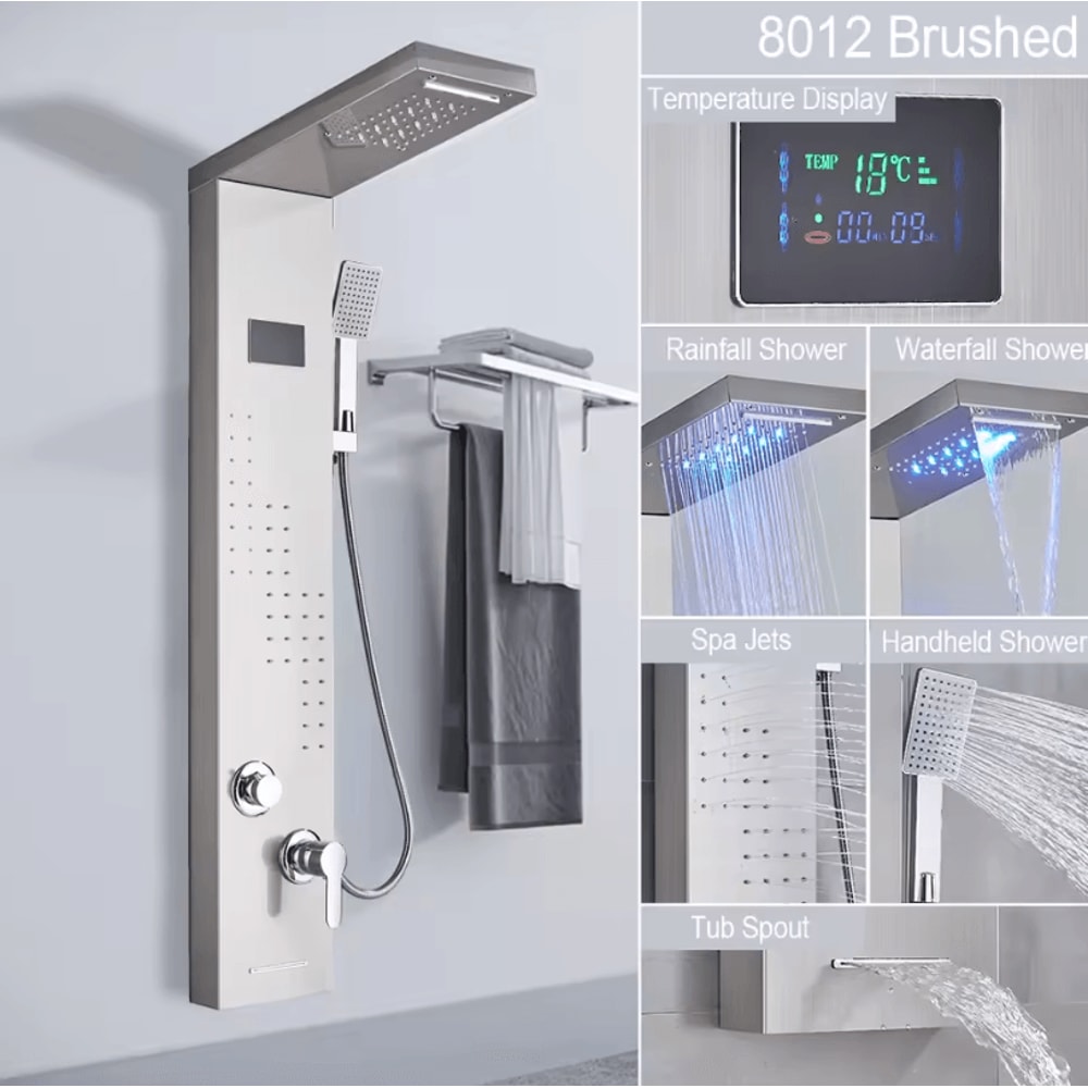 LED Rain Shower Panel System Waterfall And SPA Massage Digital Display Shower Faucet Set 17