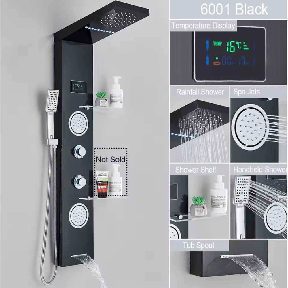 LED Rain Shower Panel System Waterfall And SPA Massage Digital Display Shower Faucet Set 19