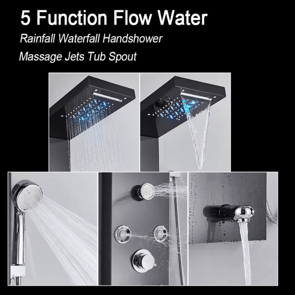 LED Rain Shower Panel System Waterfall And SPA Massage Digital Display Shower Faucet Set 2