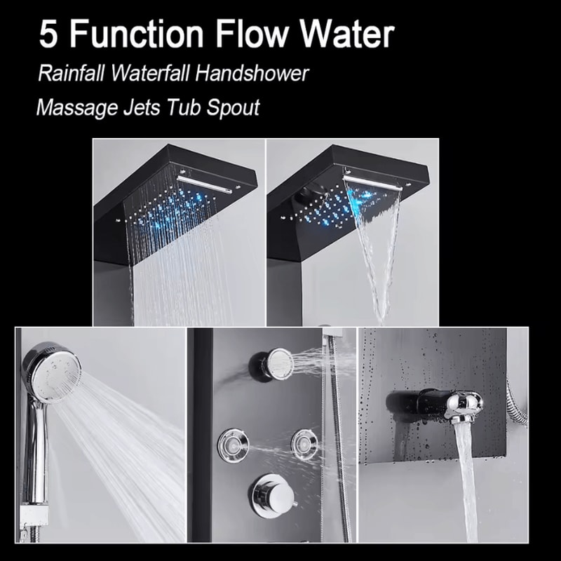 LED Rain Shower Panel System Waterfall And SPA Massage Digital Display Shower Faucet Set 2