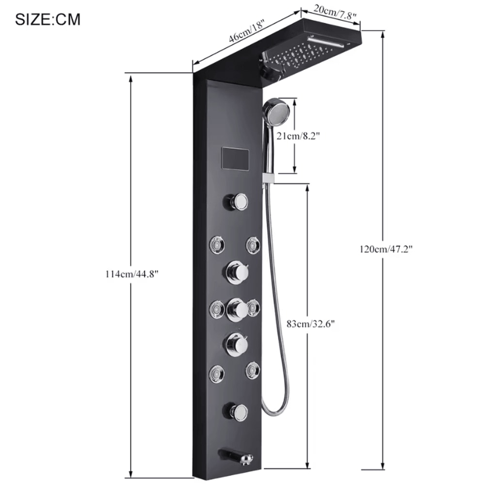 LED Rain Shower Panel System Waterfall And SPA Massage Digital Display Shower Faucet Set 5