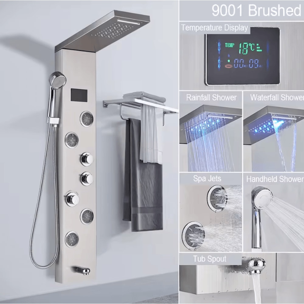 LED Rain Shower Panel System Waterfall And SPA Massage Digital Display Shower Faucet Set 21