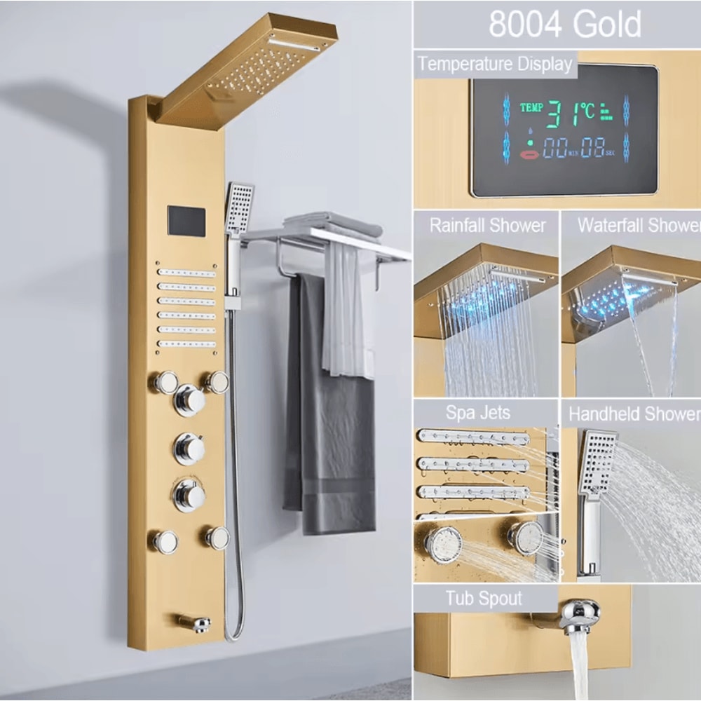 LED Rain Shower Panel System Waterfall And SPA Massage Digital Display Shower Faucet Set 23