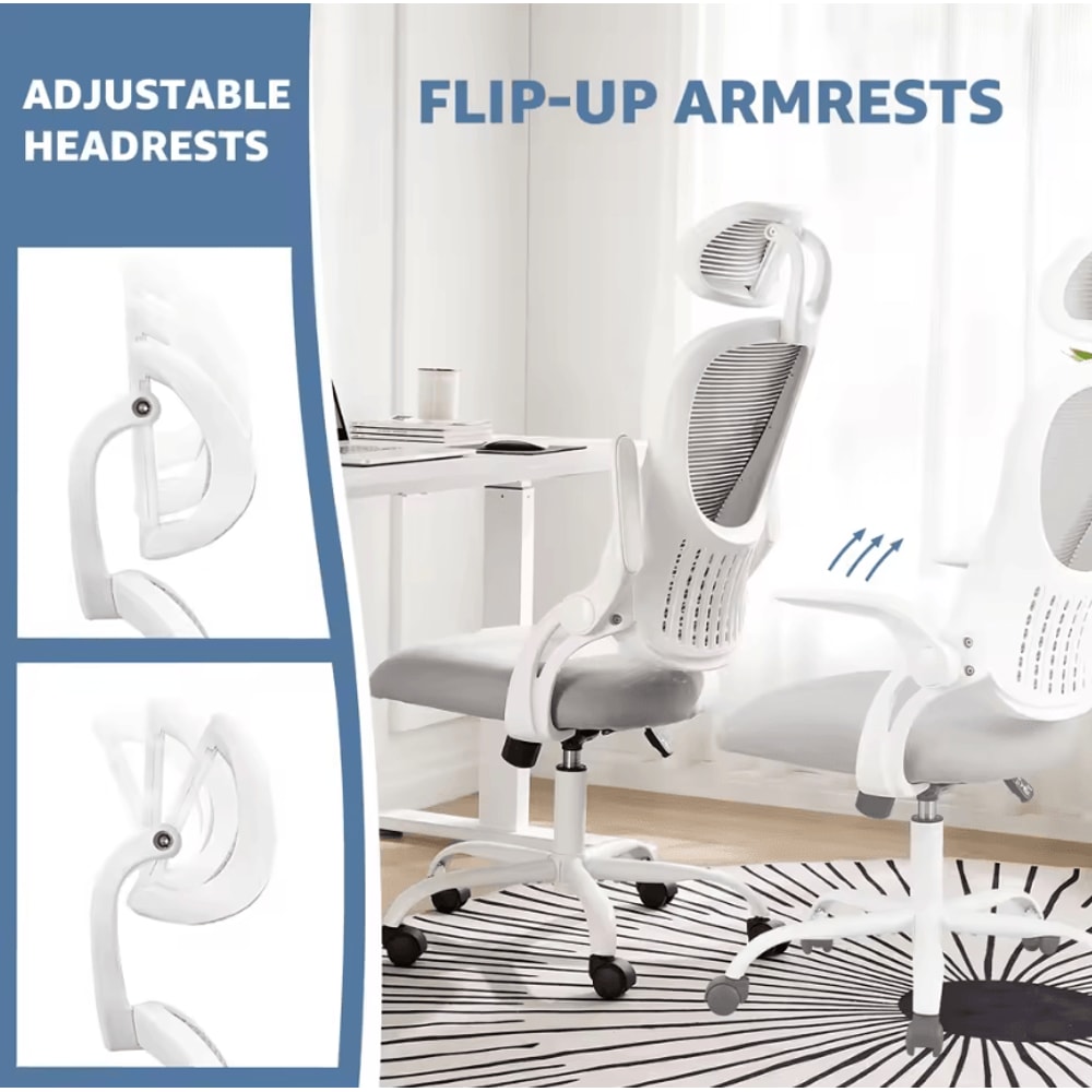 Ergonomic Mesh Office Chair Adjustable Headrest FlipUp Arms And Lumbar Support For Home Office 3