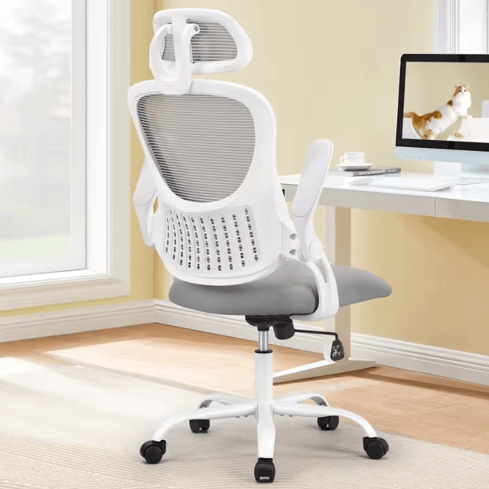 Ergonomic Mesh Office Chair Adjustable Headrest FlipUp Arms And Lumbar Support For Home Office 8