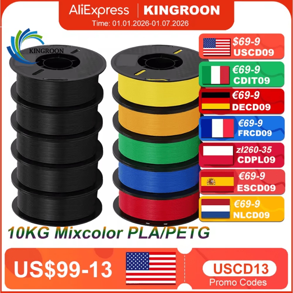 KINGROON 10kg PLA PETG 175mm 3D Printer Filament Bundle Mixed Colors FDM Material 0