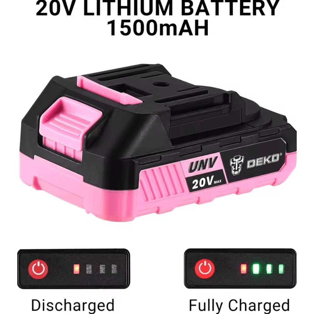 DEKO 20V Pink Cordless Power Drill Kit Electric Drill Tool Set For DIY And Home Projects 5