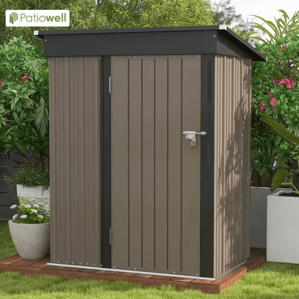 Patiowell 5 By 3 FT Outdoor Storage Shed Metal Garden Tool Shed With Sloping Roof And Lockable Doo 0