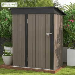patiowell 5 by 3 ft outdoor storage shed – metal garden tool shed with sloping roof and lockable door