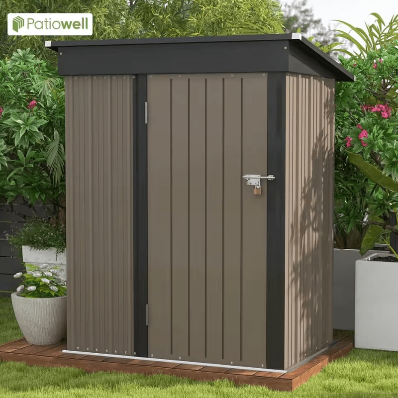 Patiowell 5 By 3 FT Outdoor Storage Shed Metal Garden Tool Shed With Sloping Roof And Lockable Doo 0