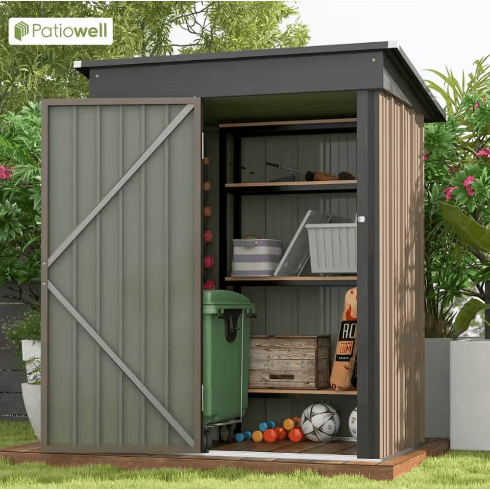 Patiowell 5 By 3 FT Outdoor Storage Shed Metal Garden Tool Shed With Sloping Roof And Lockable Doo 1