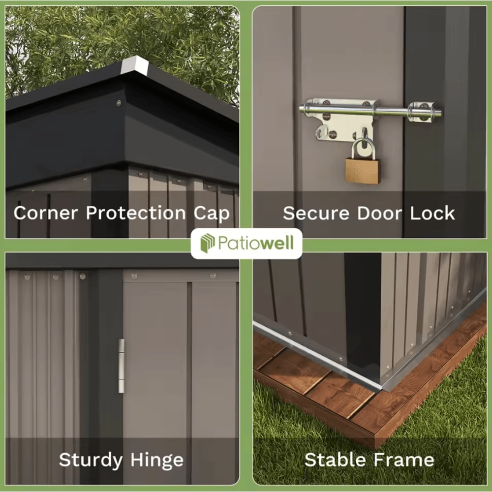 Patiowell 5 By 3 FT Outdoor Storage Shed Metal Garden Tool Shed With Sloping Roof And Lockable Doo 2