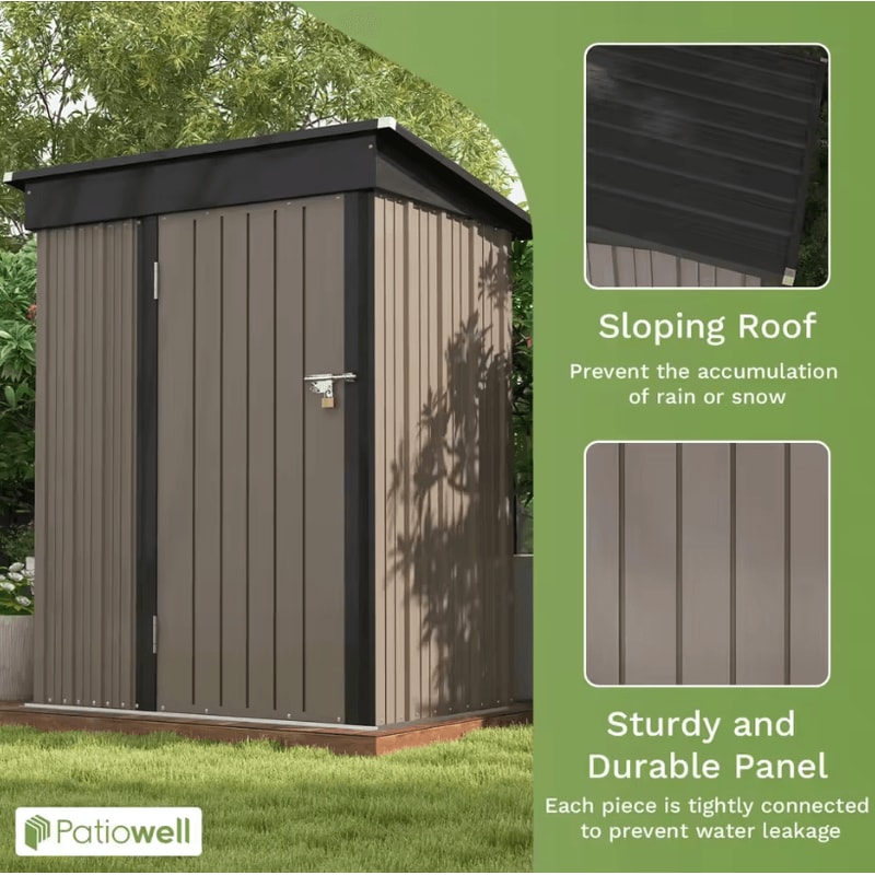 Patiowell 5 By 3 FT Outdoor Storage Shed Metal Garden Tool Shed With Sloping Roof And Lockable Doo 3