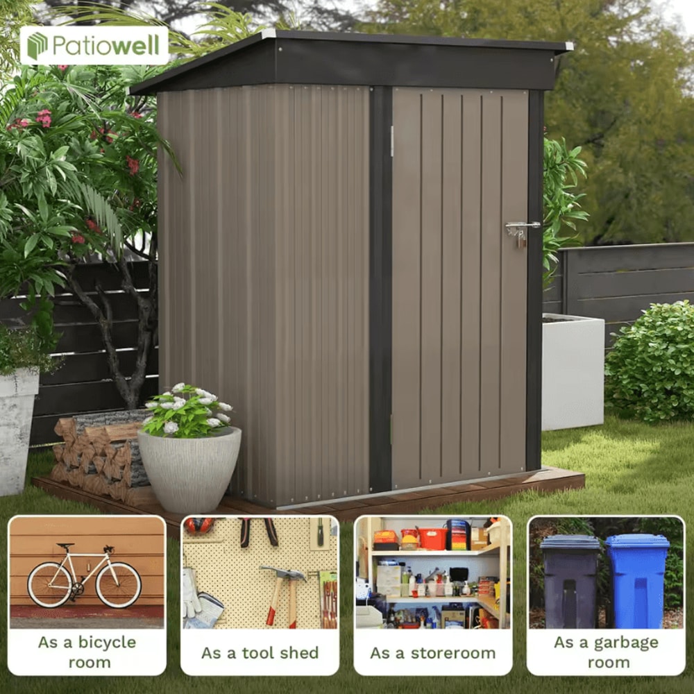 Patiowell 5 By 3 FT Outdoor Storage Shed Metal Garden Tool Shed With Sloping Roof And Lockable Doo 4