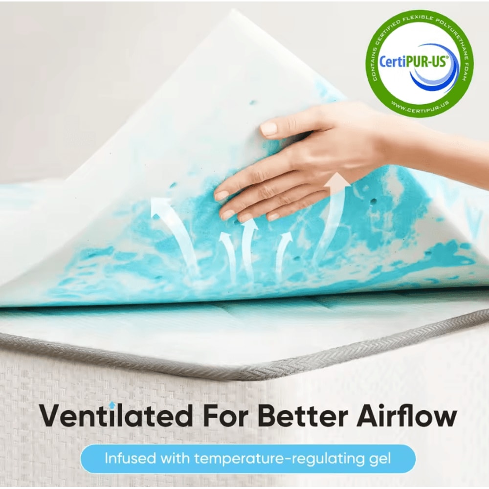 JHK Cooling Gel Memory Foam Mattress Topper Full Size Plush Cooling Gel Mattress Topper Comfort Lay 1