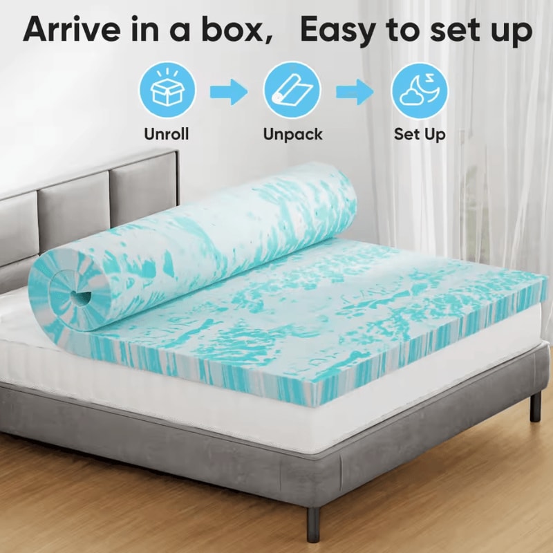 JHK Cooling Gel Memory Foam Mattress Topper Full Size Plush Cooling Gel Mattress Topper Comfort Lay 3