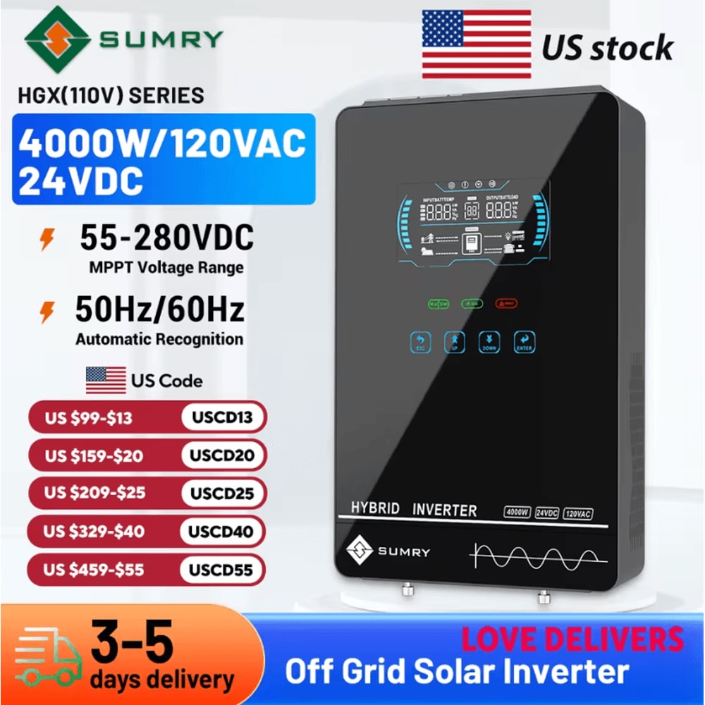 SUMRY 4000W Hybrid Solar Inverter 24V HighEfficiency OffGrid Power Solution 0
