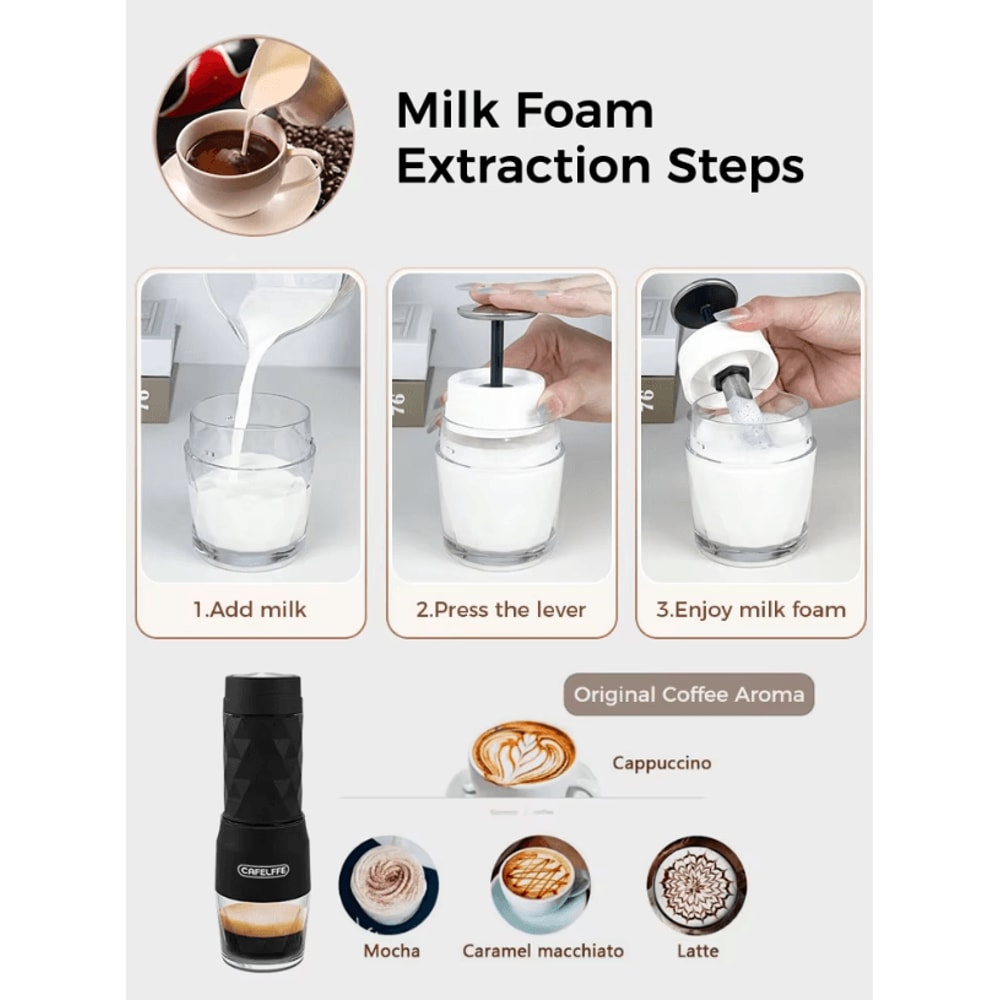 Cafelffe 3in1 Portable Coffee Machine Manual Espresso Maker For Hot Cold Brewing 2