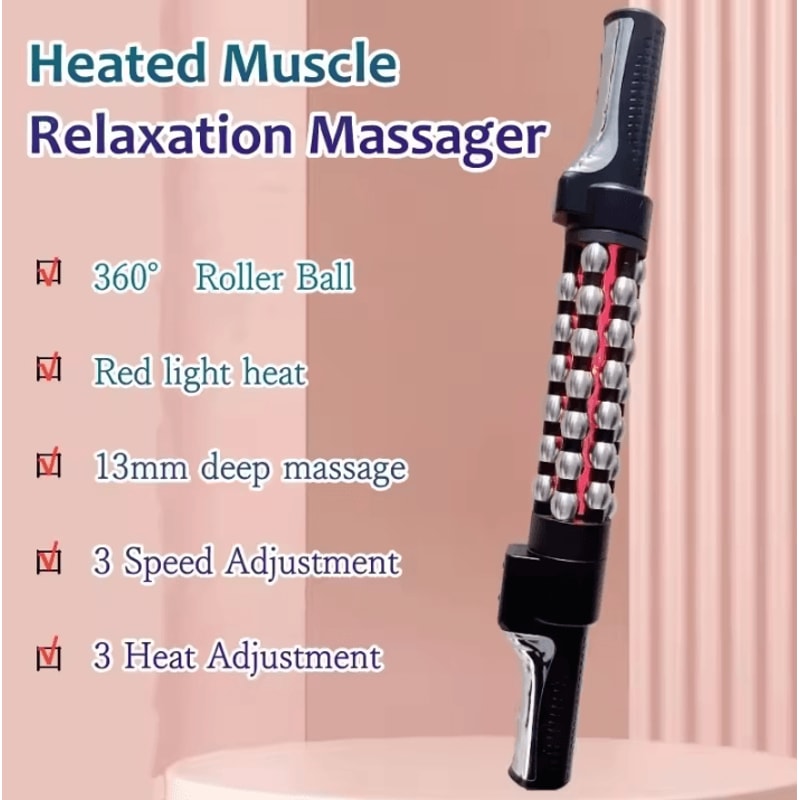 Heated Roll Massager Device 360 Degree Rotating Red Light Massage Roller For FullBody Comfort 2