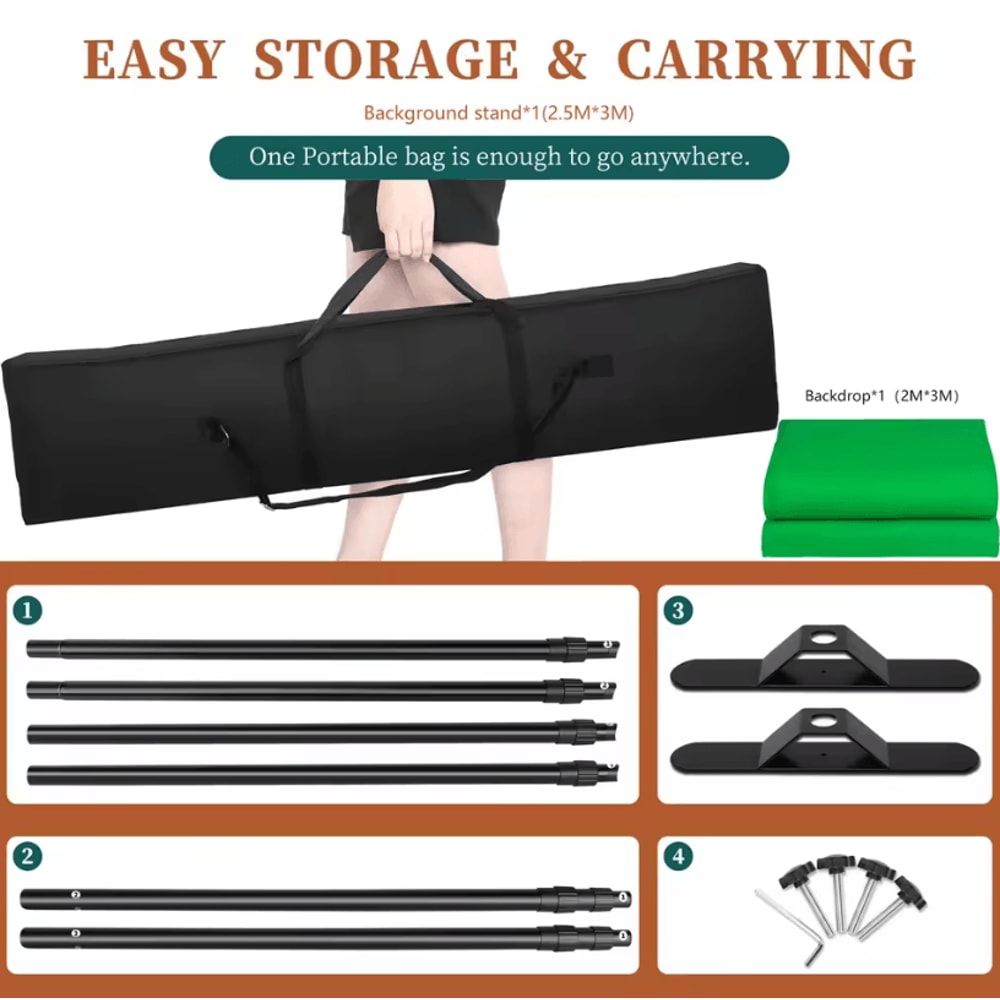 Double Crossbar Photography Backdrop Stand Adjustable Background Support System For Studio Video A 15