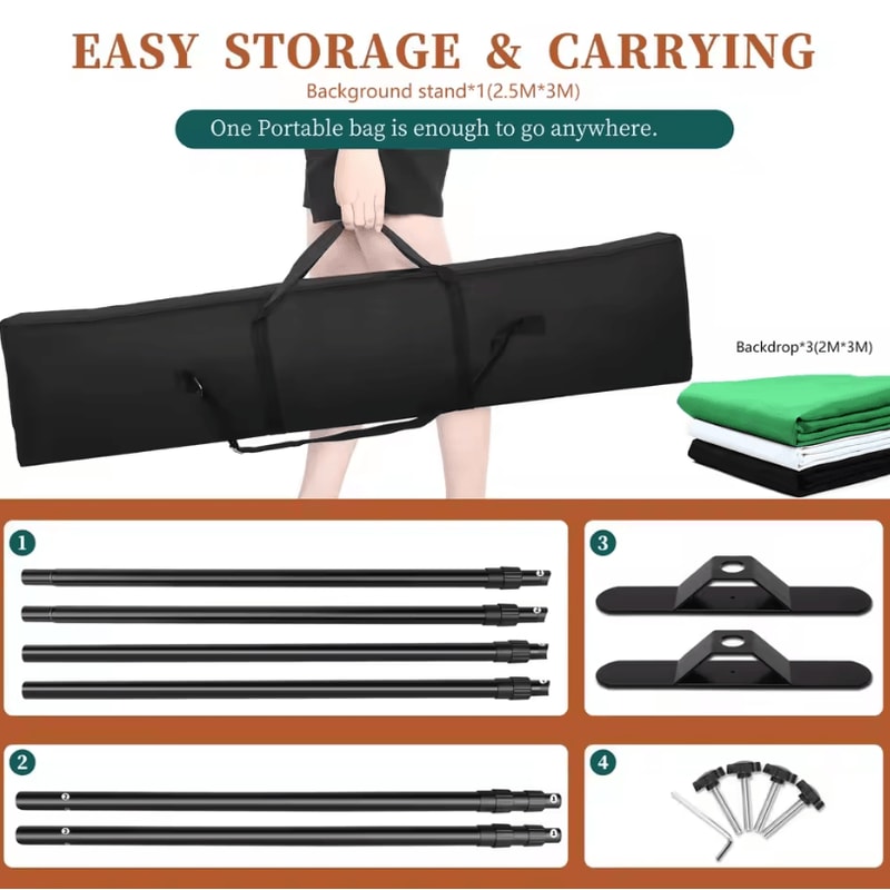 Double Crossbar Photography Backdrop Stand Adjustable Background Support System For Studio Video A 16