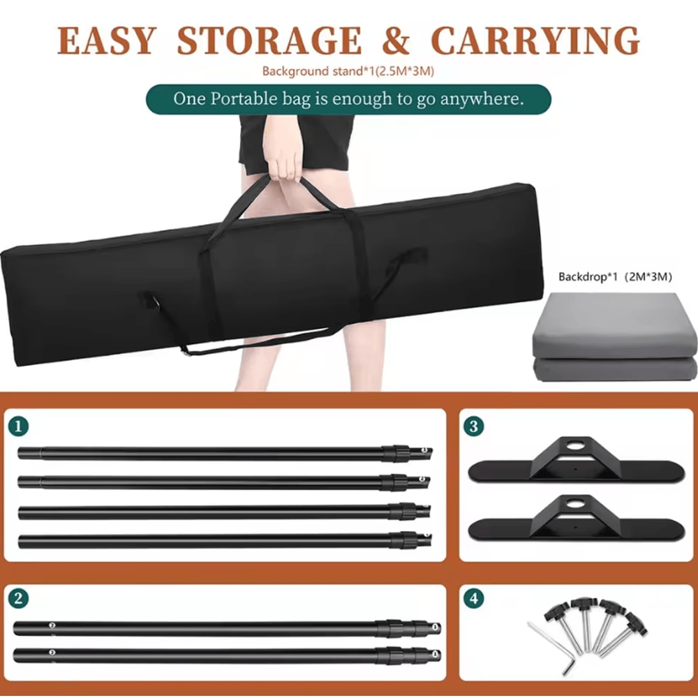 Double Crossbar Photography Backdrop Stand Adjustable Background Support System For Studio Video A 17