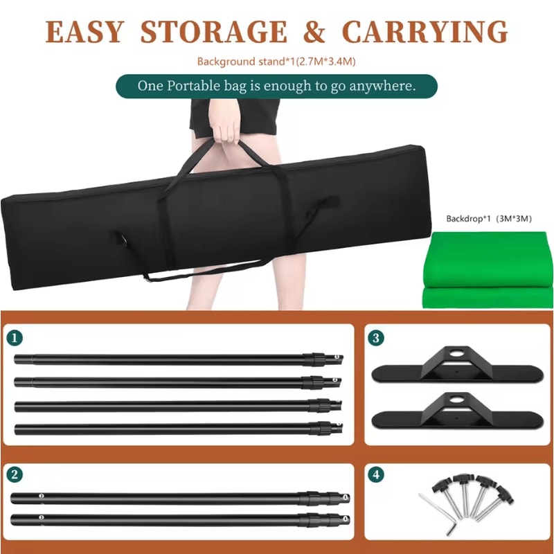 Double Crossbar Photography Backdrop Stand Adjustable Background Support System For Studio Video A 20