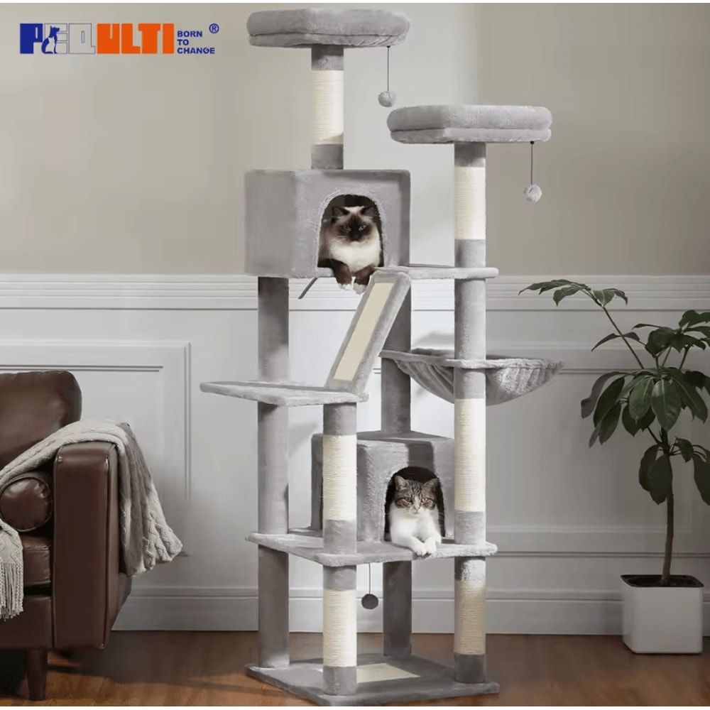 Tall Cat Tree Large MultiLevel Plush Cat Tower With Scratching Posts And Perches 0