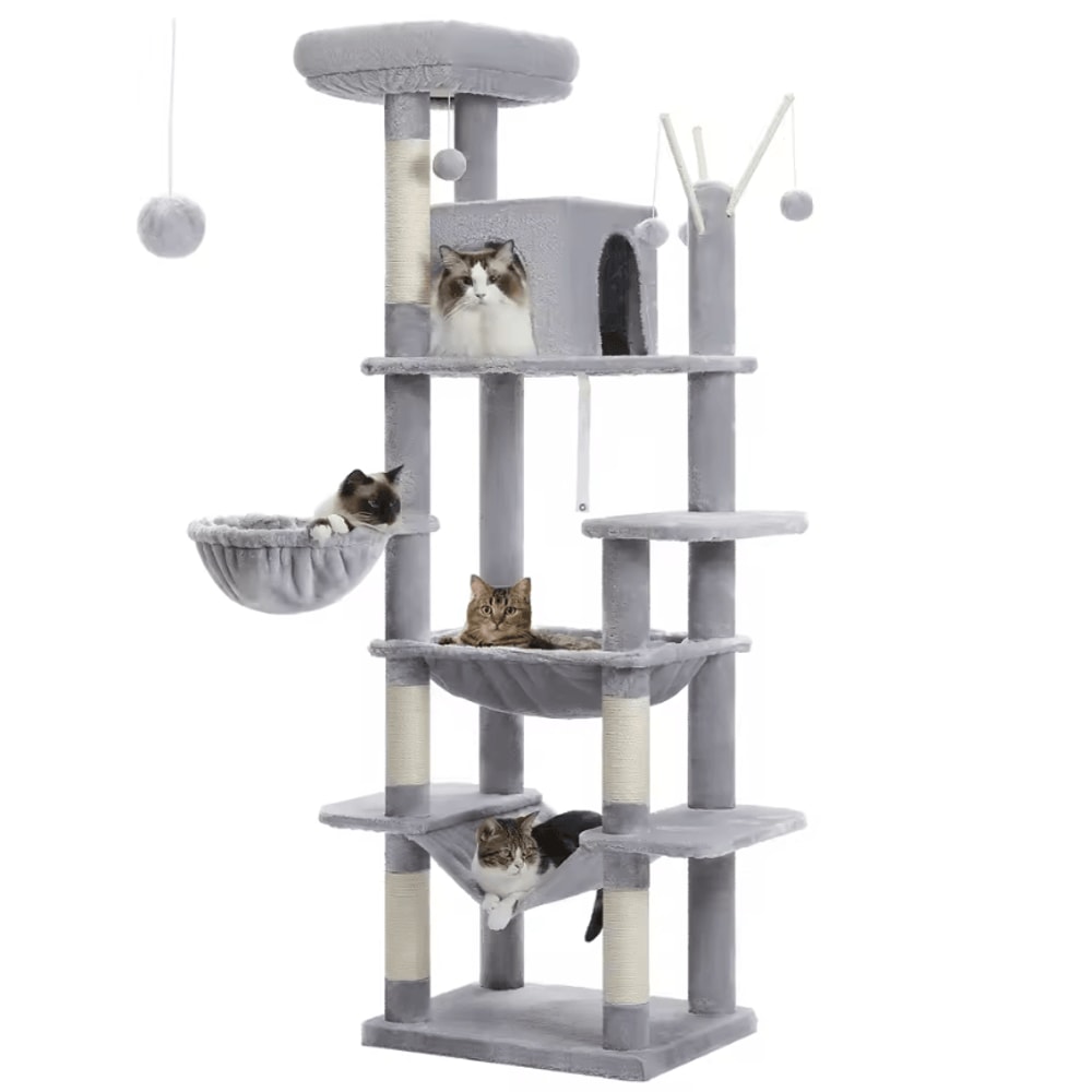Tall Cat Tree Large MultiLevel Plush Cat Tower With Scratching Posts And Perches 9