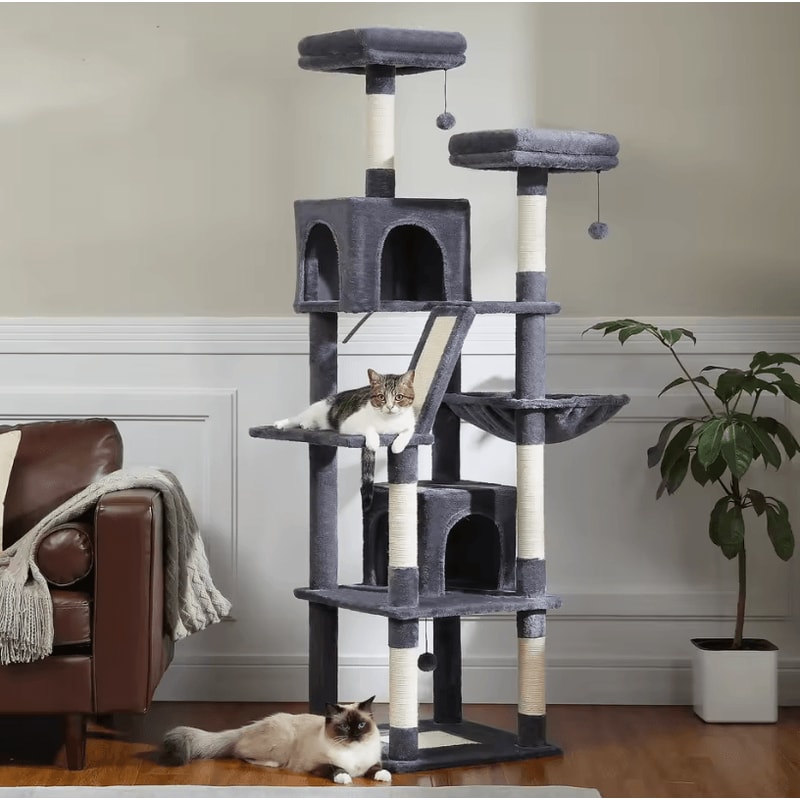 Tall Cat Tree Large MultiLevel Plush Cat Tower With Scratching Posts And Perches 1