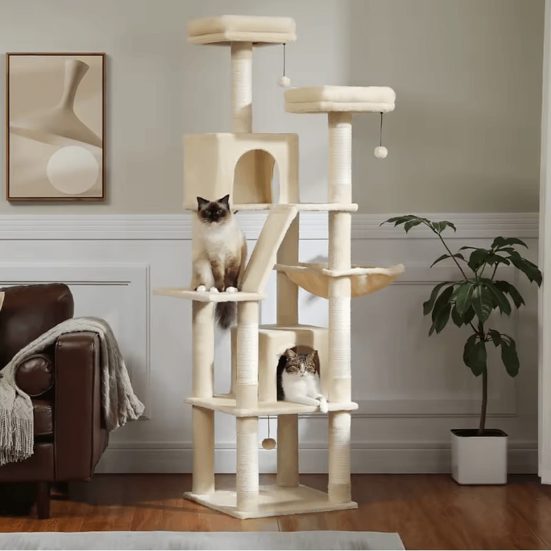 Tall Cat Tree Large MultiLevel Plush Cat Tower With Scratching Posts And Perches 2