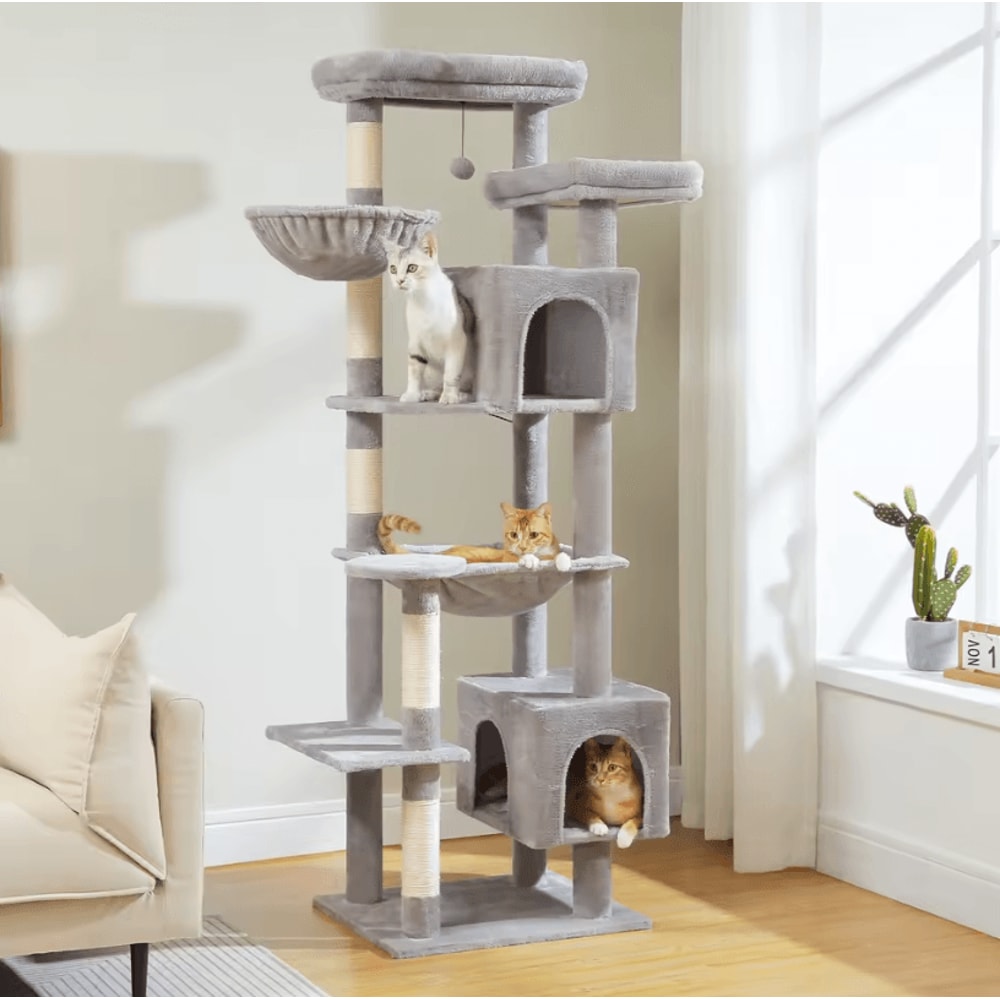 Tall Cat Tree Large MultiLevel Plush Cat Tower With Scratching Posts And Perches 3