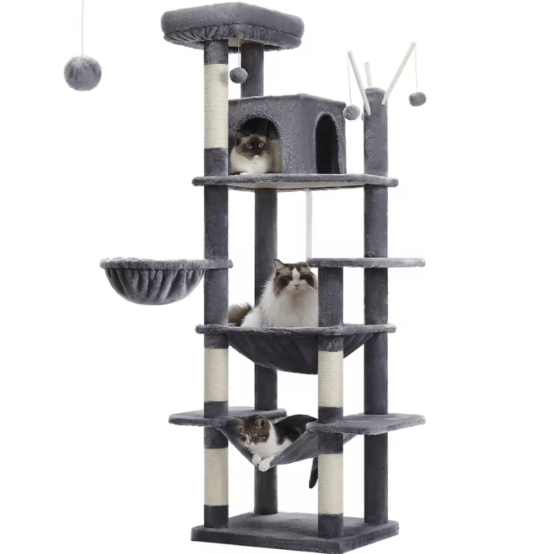 Tall Cat Tree Large MultiLevel Plush Cat Tower With Scratching Posts And Perches 5