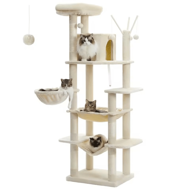 Tall Cat Tree Large MultiLevel Plush Cat Tower With Scratching Posts And Perches 16
