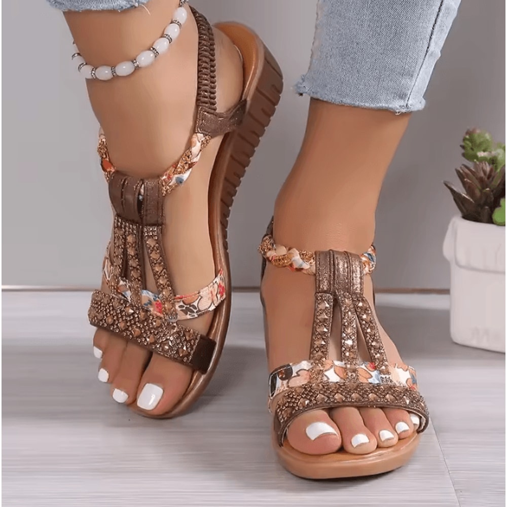 Womens Wedge Sandals Summer Bohemia Rhinestones Casual Platform Beach Shoes Sizes 3443 1
