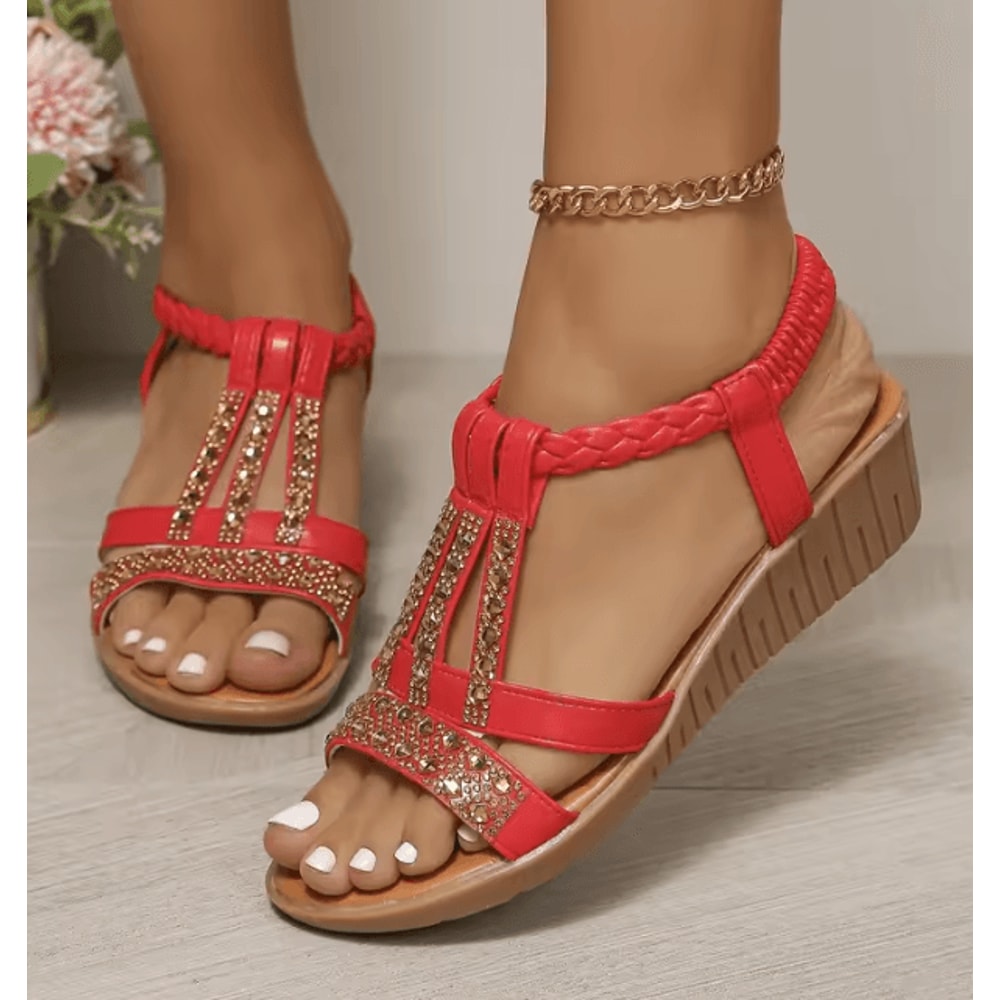 Womens Wedge Sandals Summer Bohemia Rhinestones Casual Platform Beach Shoes Sizes 3443 11