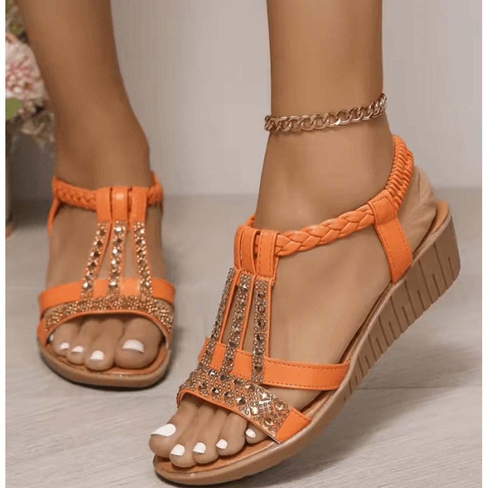 Womens Wedge Sandals Summer Bohemia Rhinestones Casual Platform Beach Shoes Sizes 3443 12