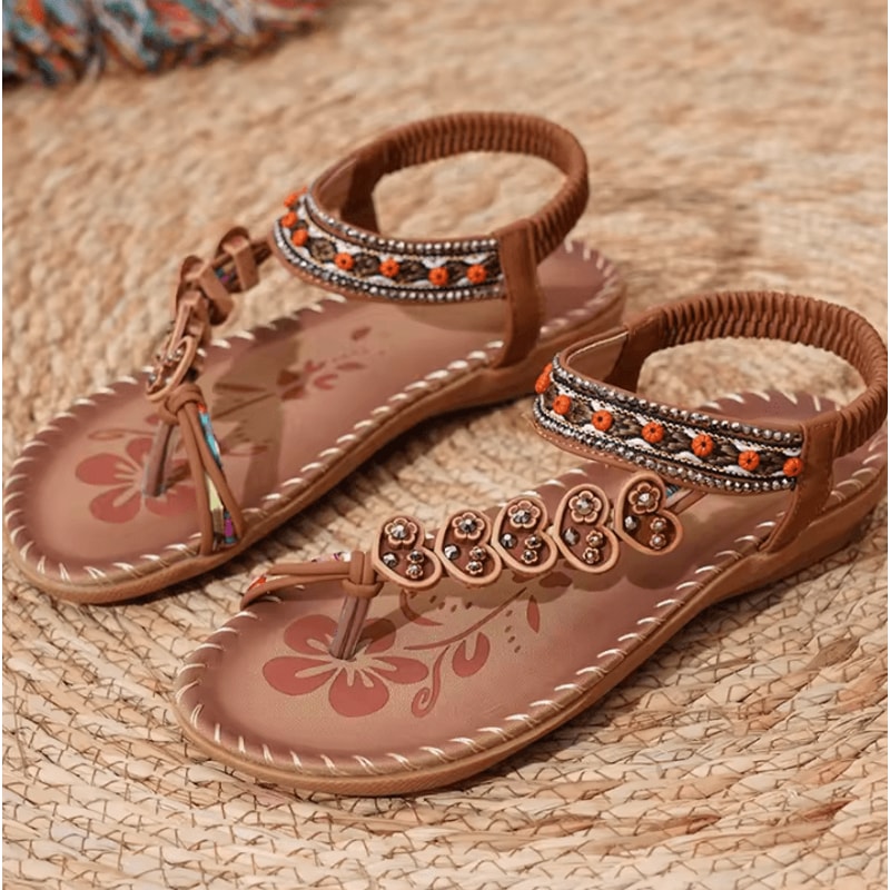 Bohemian Sandals For Women Summer 2025 Low Heel Beach Flip Flops Casual Shoes 9