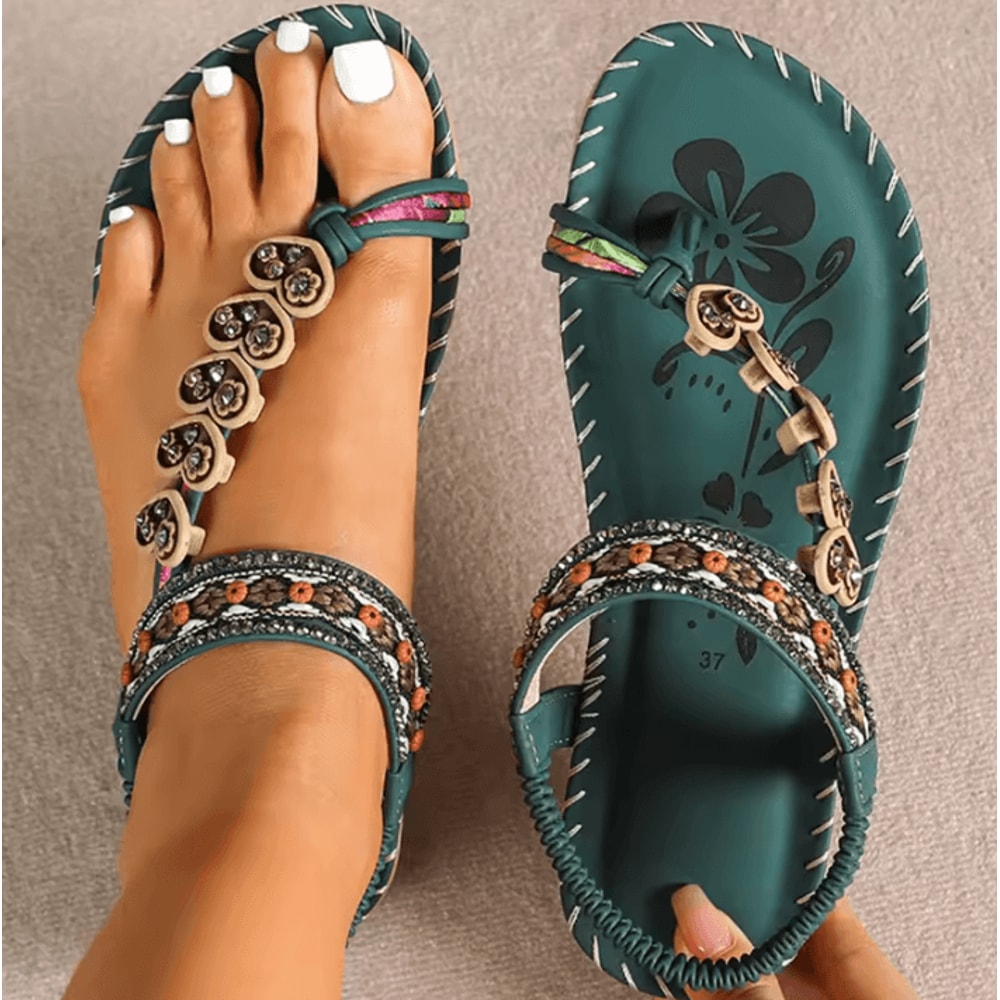 Bohemian Sandals For Women Summer 2025 Low Heel Beach Flip Flops Casual Shoes 3