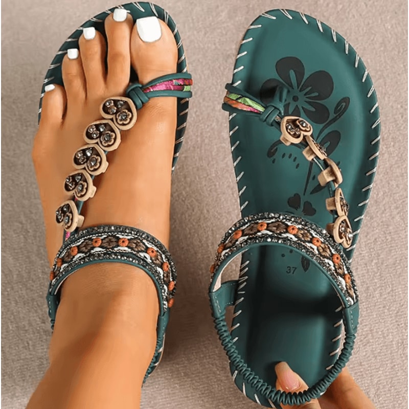 Bohemian Sandals For Women Summer 2025 Low Heel Beach Flip Flops Casual Shoes 3