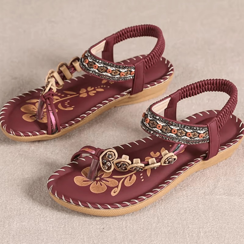 Bohemian Sandals For Women Summer 2025 Low Heel Beach Flip Flops Casual Shoes 11