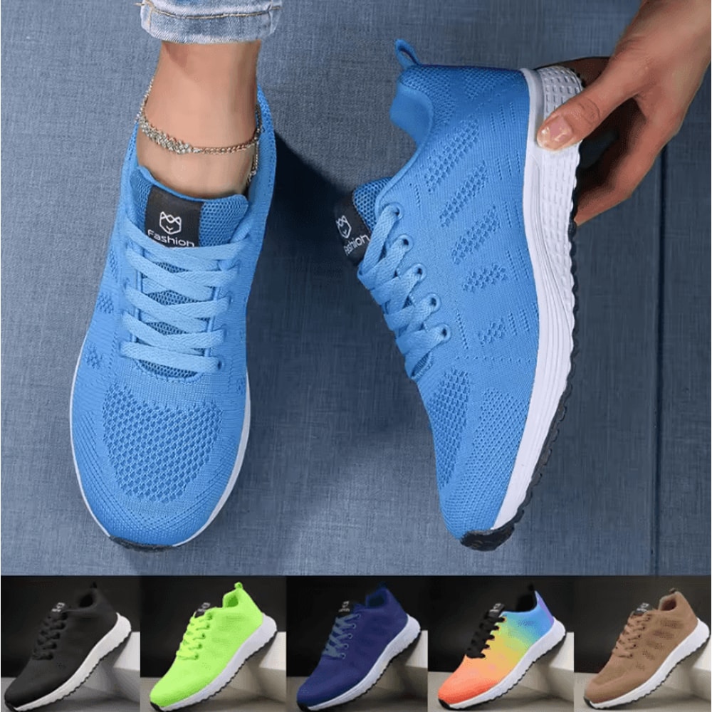 Womens Breathable Knit Sneakers Lightweight Casual LaceUp Outdoor Walking Shoes 0