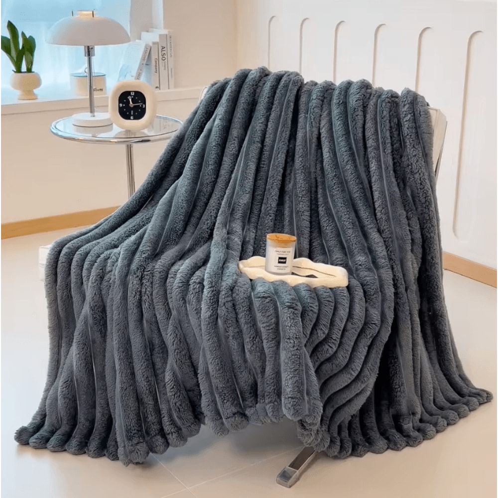Multifunctional Thickened Blanket Solid Color Wide Striped Blanket For Bed Nap And Pets 1