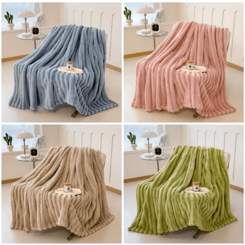 Multifunctional Thickened Blanket Solid Color Wide Striped Blanket For Bed Nap And Pets 4