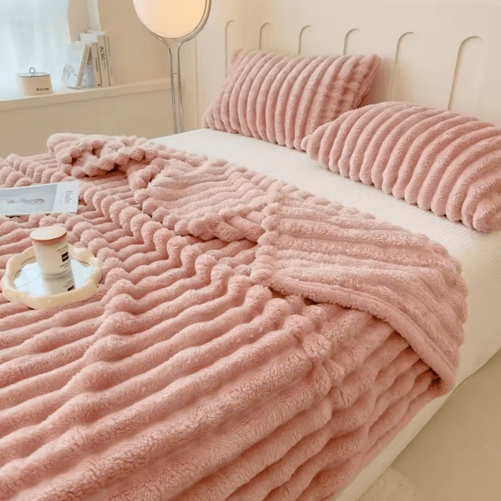 Multifunctional Thickened Blanket Solid Color Wide Striped Blanket For Bed Nap And Pets 6