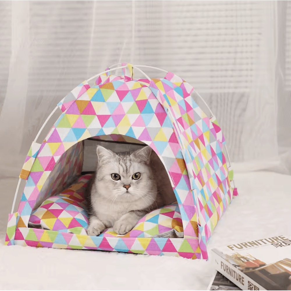 Pet Tent Bed Cozy Cat House With Cushioned Furniture For Indoor Pets 9